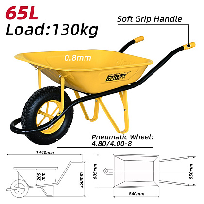 Тачка Deli YS EDL436065 65 л строительная, 130 кг, 1 пневмоколесо - 6
