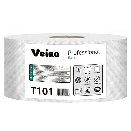 Бумага туалетная "Veiro Professional Basic", 1 слой, 450 м