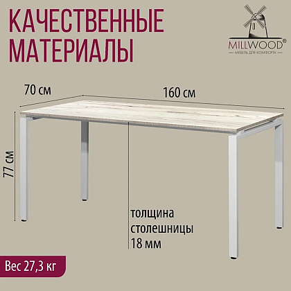Стол письменный Millwood Лофт Сиэтл (ДТ-5), 1600х700 мм, дуб белый крафт, белый - 5