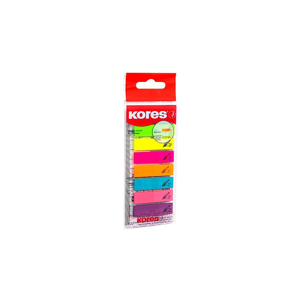 Закладки клейкие "Kores" с подписью, 12x45 мм, 200 шт, ассорти