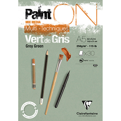 Блок-склейка Clairefontaine "Paint'On", А5,  250 г/м2, 30 листов, серо-зеленый