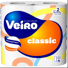 Бумага туалетная "Veiro Classic", 2 слоя, 4 рулона