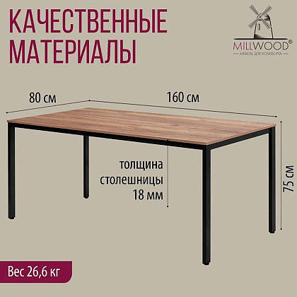 Стол Millwood Сеул, 1600х800 мм, дуб табачный крафт, черный - 4