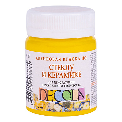 Краска акриловая по стеклу и керамике "Декола", 213 желтая светлая, 50 мл., банка