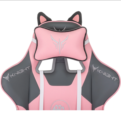 Кресло игровое Бюрократ Knight "Catzy", экокожа, пластик, серый, розовый - 14