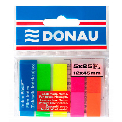 Закладки клейкие "Donau", 12x45 мм, 125 шт, ассорти