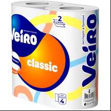 Бумага туалетная "Veiro Classic", 2 слоя, 4 рулона