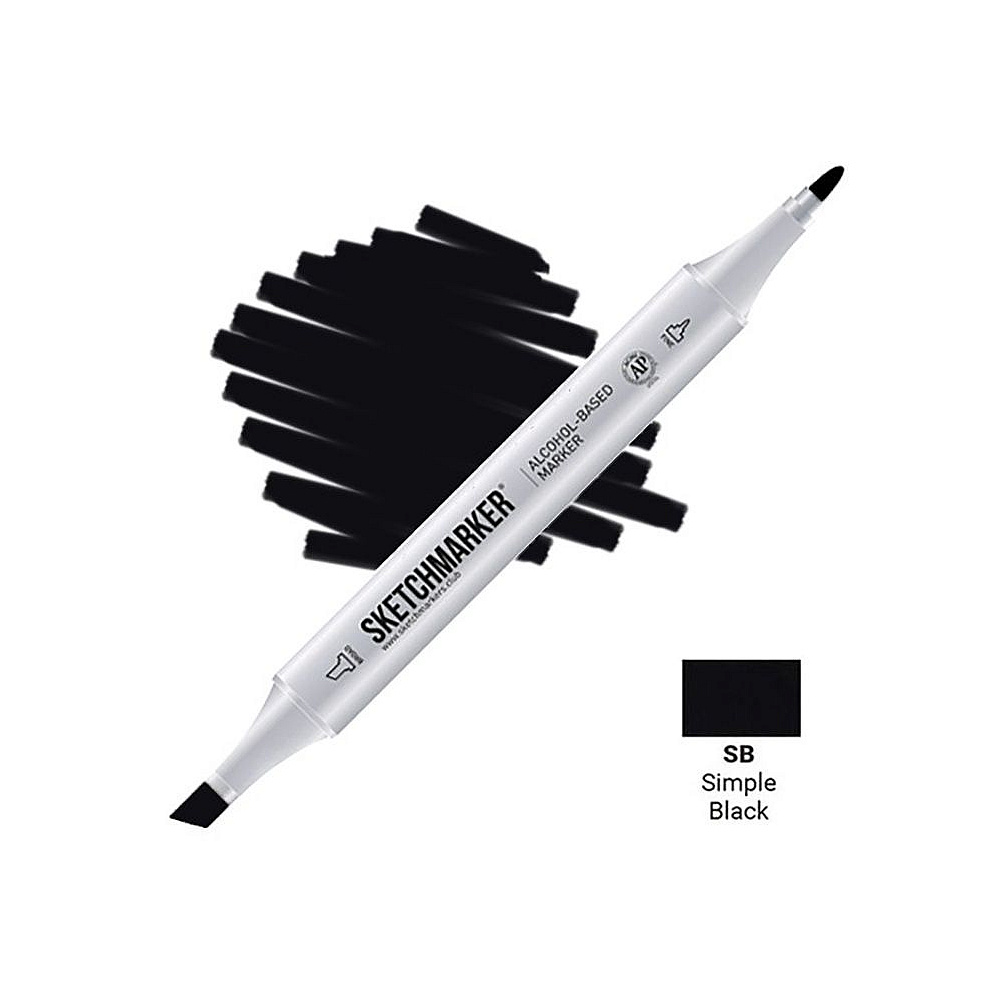 Маркер перманентный двусторонний "Sketchmarker", SB, черный простой
