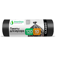 Мешки для мусора GreenClean Classic, 120 л, 10 шт/рулон, ПНД, 12 мкм, 65х100см, черный