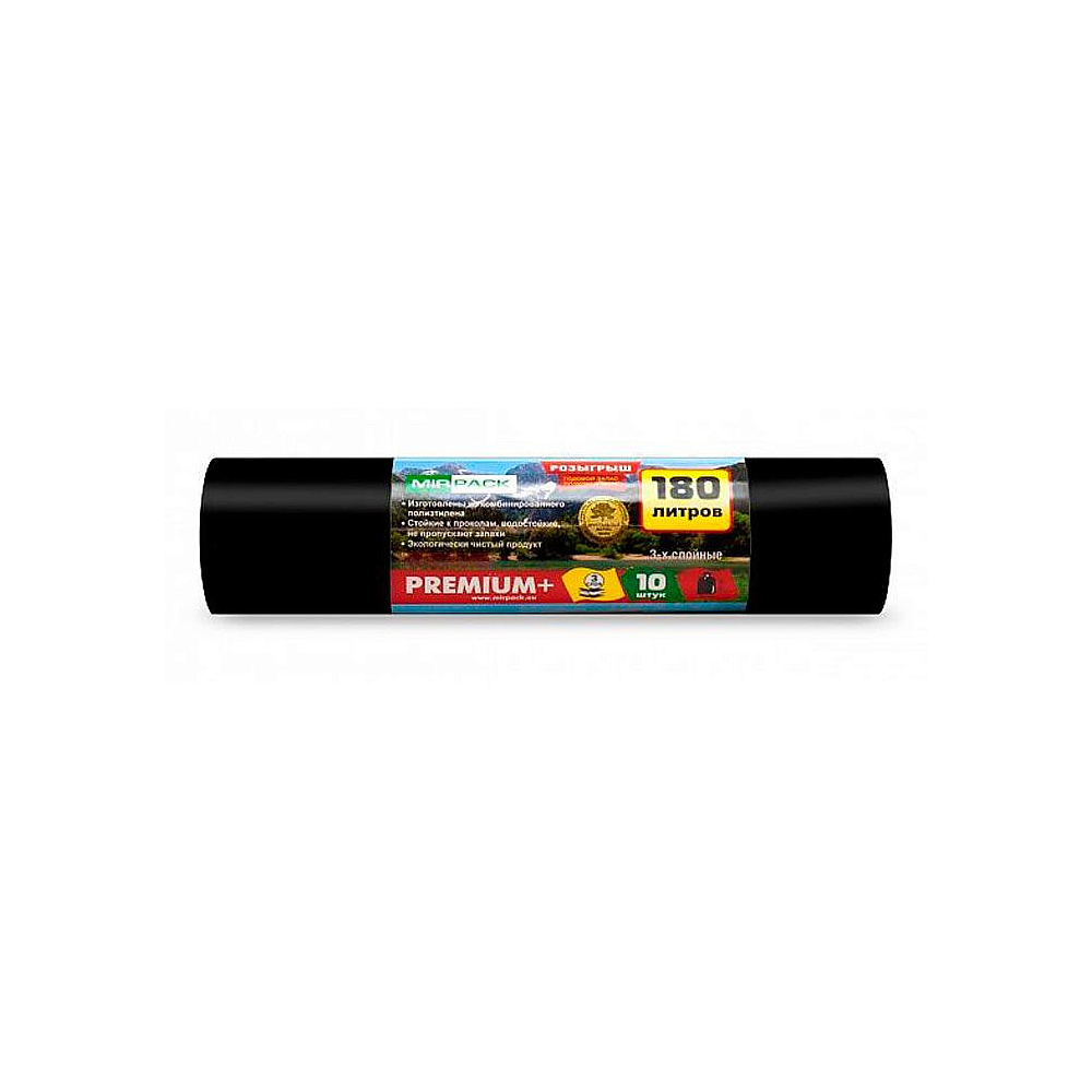 Мешки для мусора "Mirpack Premium+", 35 мкм, 180 л, 10 шт/рулон