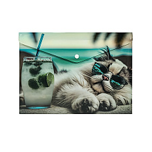 Папка-конверт на кнопке "Chillout cat", А5