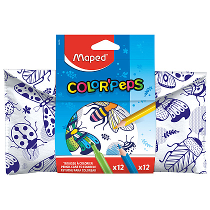 Пенал Maped "Colorpeps", 1 отделение, с наполнением, белый, синий