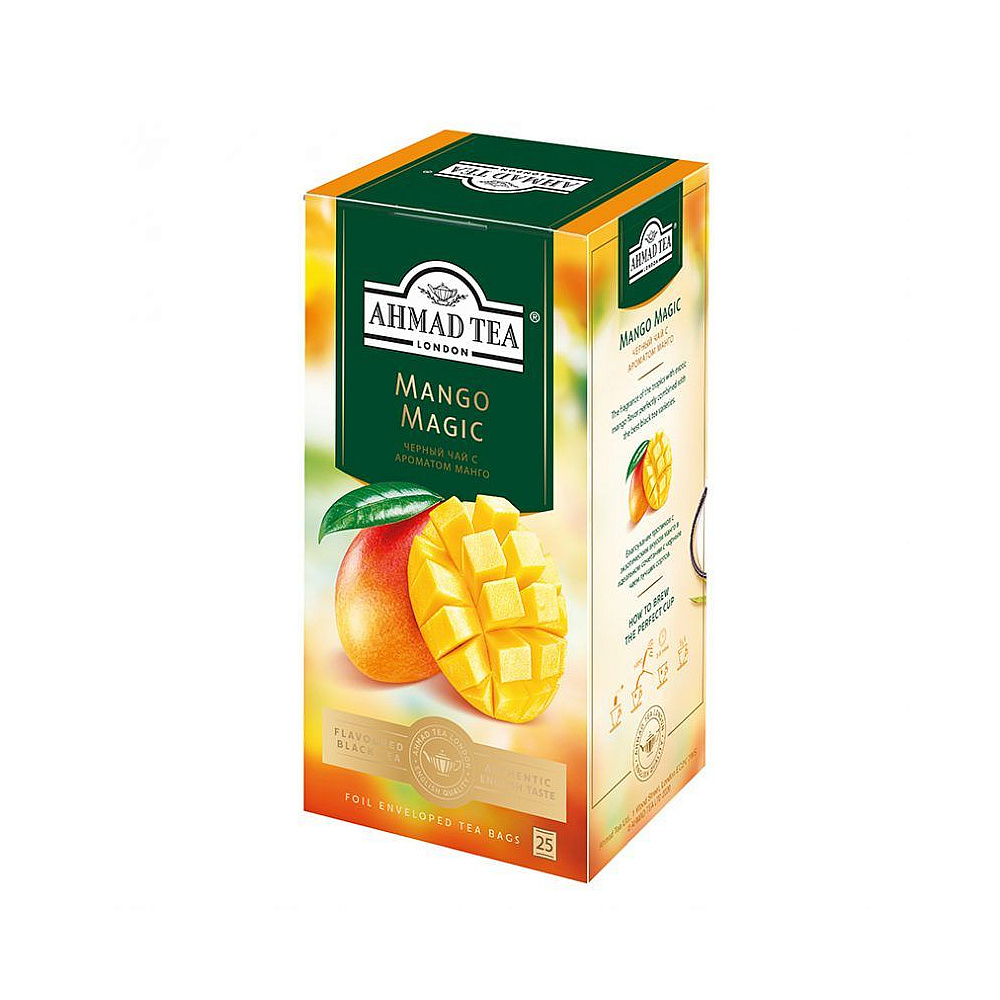 Чай "Ahmad Tea Mango Magic", 25 пакетиков x1.5 гр, черный, с ароматом манго