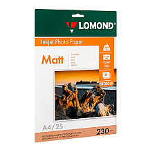 Фотобумага матовая для струйной фотопечати "Lomond", А4, 25 листов, 230 г/м2