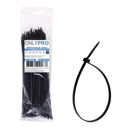 Хомут нейлоновый OnlyPro, 3.6х200 мм, черный, 200 шт