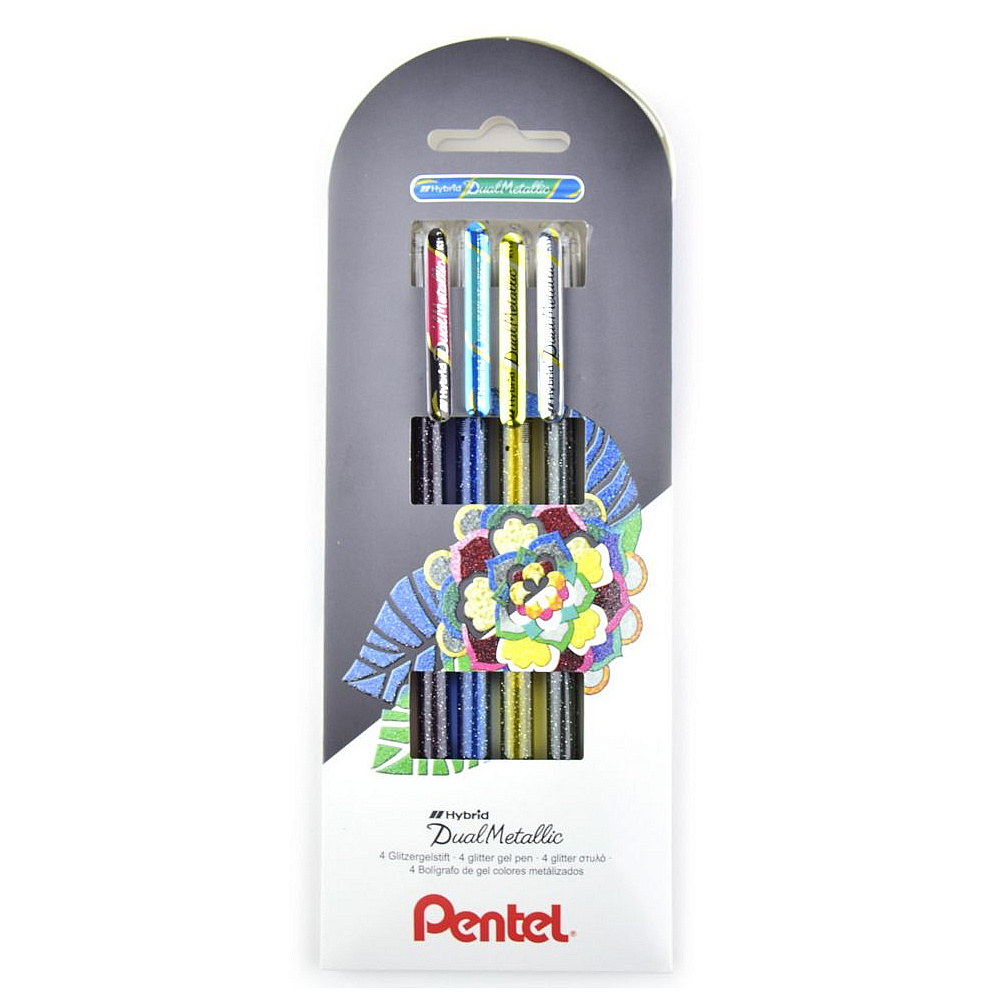 Набор ручек гелевых "Pentel Dual Metallic", 4 шт, ассорти