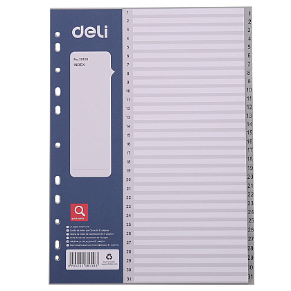 Разделитель "Deli", A4, 31 деление, серый