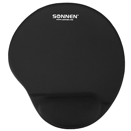 Коврик для мыши "Sonnen", 250х220х20 мм, полиуретан, лайкра, с подушкой под запястье, черный