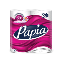 Бумага туалетная  Papia, 16,5м, 3 слоя, 4 рулона, 100% целлюлоза
