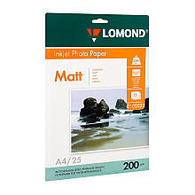Фотобумага матовая для струйной фотопечати "Lomond", А4, 25 листов, 200 г/м2