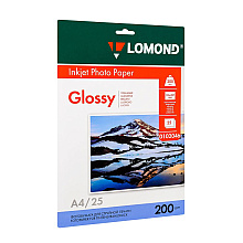 Фотобумага глянцевая для струйной фотопечати "Lomond", А4, 25 листов, 200 г/м2