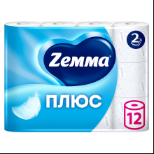 Бумага туалетная Zemma Плюс, 12 рулонов, 2 слоя, белый