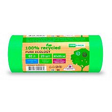 Мешки для мусора ПВД Mirpack "PURE ECOLOGY Био", 25 мкм, 60 л, 20 шт/упак