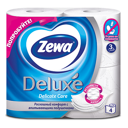 Бумага туалетная "Zewa Deluxe", 3 слоя, 4 рулона