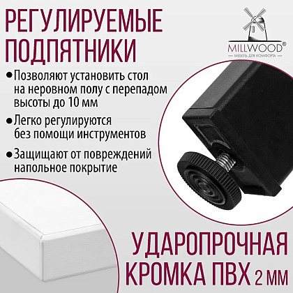 Стол Millwood Сеул, 1600х800 мм, белый, черный - 6