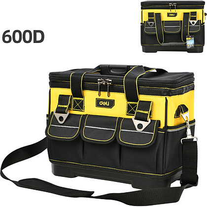 Сумка для инструментов Deli YS EDL586112, 14 карманов, 350х200х290 мм, ткань Oxford, черный, желтый - 2