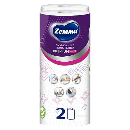 Полотенца бумажные Zemma Premium, 2 рулона, 2 слоя, декор - 3