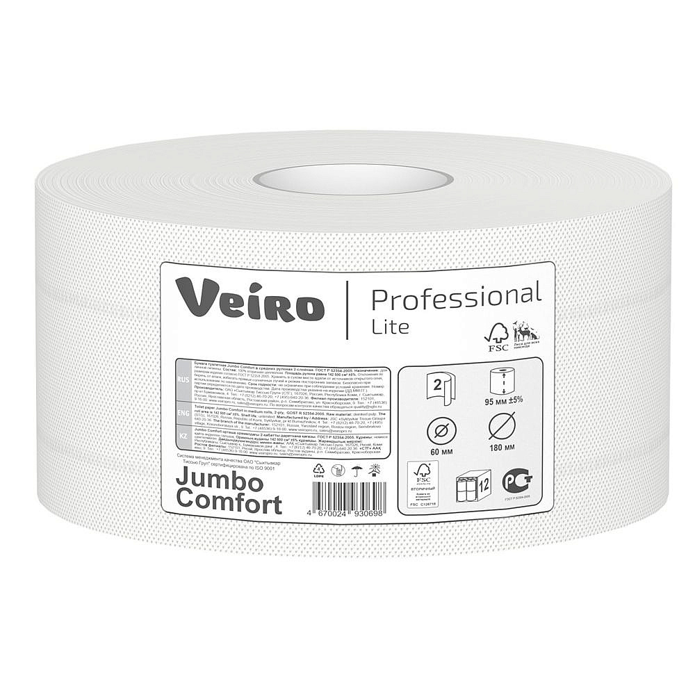 Бумага туалетная "Jumbo Comfort" в средних  рулонах, 2 слоя, 1 рулон, 150 м