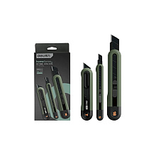 Набор ножей строительных Deli HSEHT4003L, 3 шт (ножи 9мм/18мм/трапеция), Soft Touch, зеленый