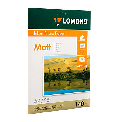 Фотобумага матовая для струйной фотопечати "Lomond", А4, 25 листов, 140 г/м2