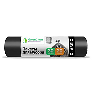 Мешки для мусора GreenClean Classic, 30 л, 20 шт/рулон, ПНД, 6 мкм, 47х57 см, черный