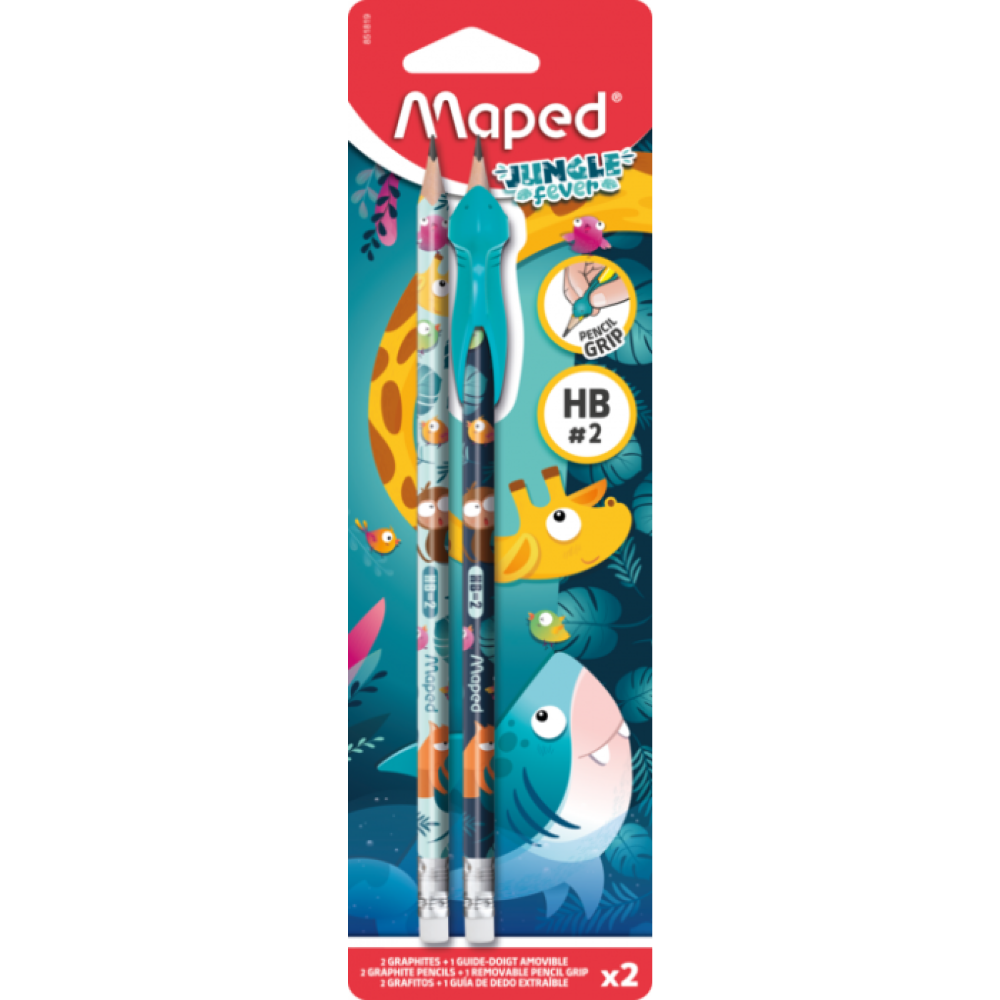 Карандаш простой Maped "Jungle fever", HB, с ластиком, 2 шт 