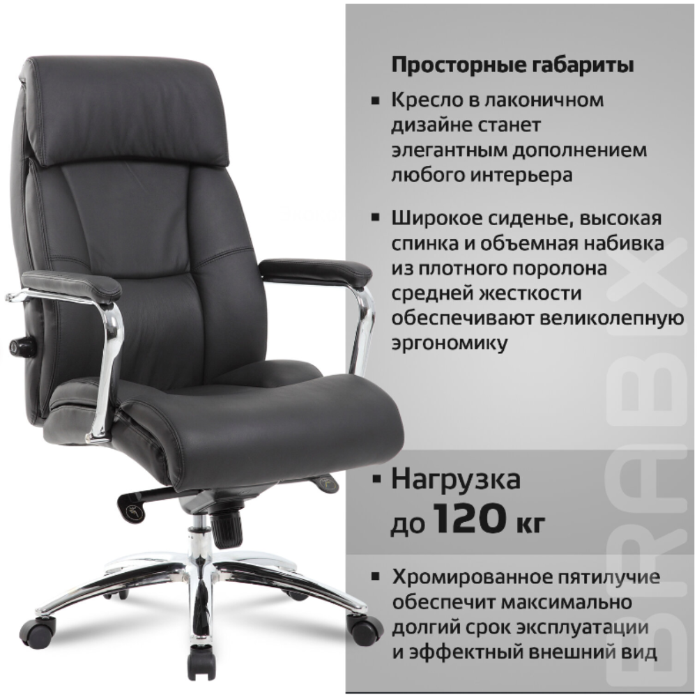 Кресло для руководителя BRABIX "PREMIUM Phaeton EX-502", кожа, металл, черный - 9