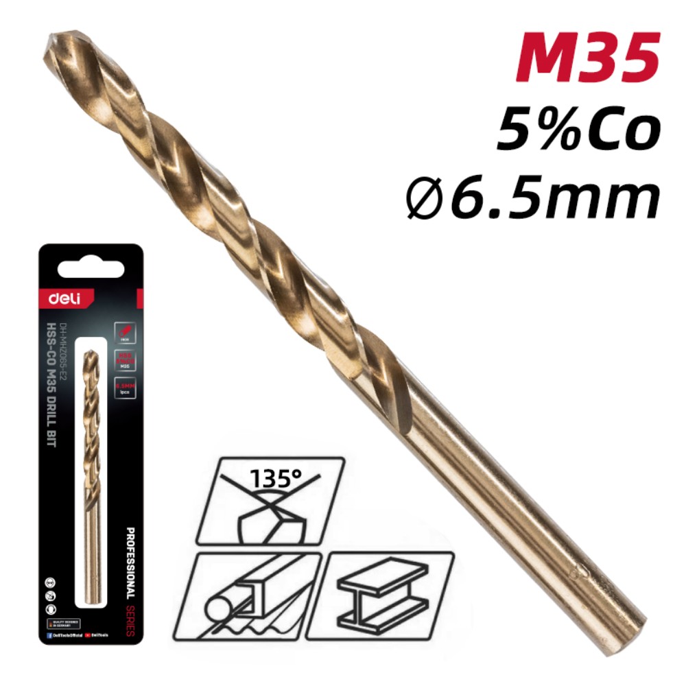 Сверло по металлу Deli RS EDH-MHZ065-E2, 6.5 мм, DIN 338, HSCo 5% - 2