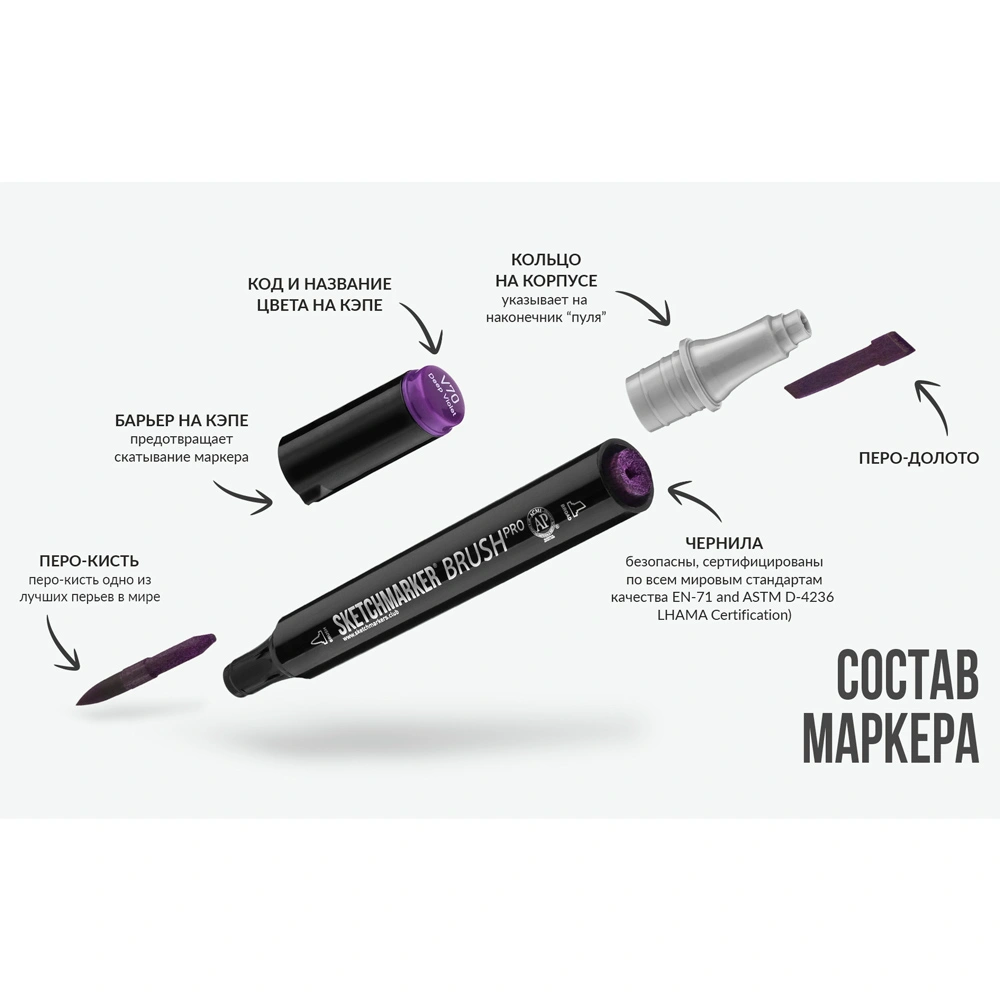 Маркер перманентный двусторонний "Sketchmarker Brush", B93 сиреневая тень - 7
