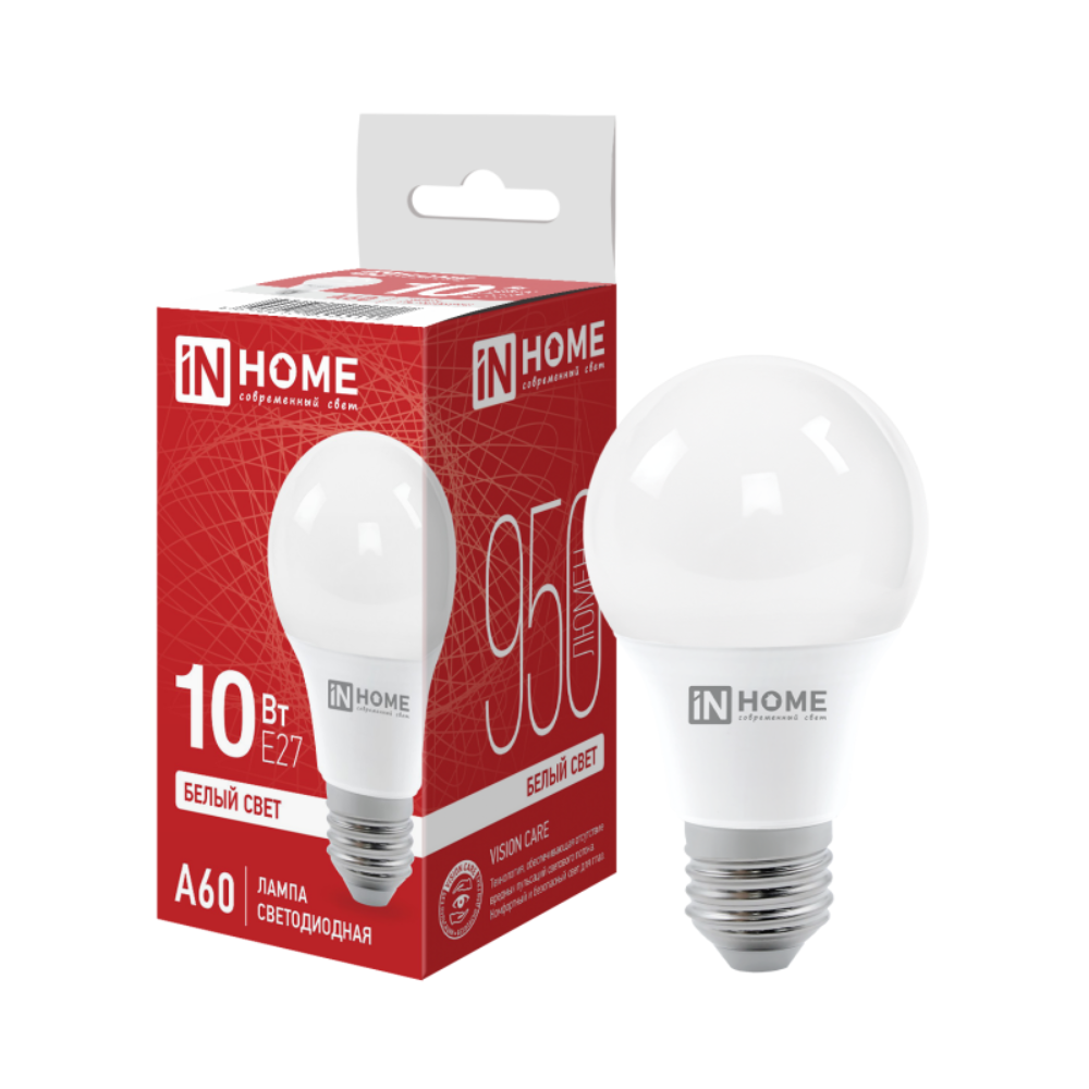 Лампа светодиодная In Home LED A-60-VC, груша, 10Вт, E27