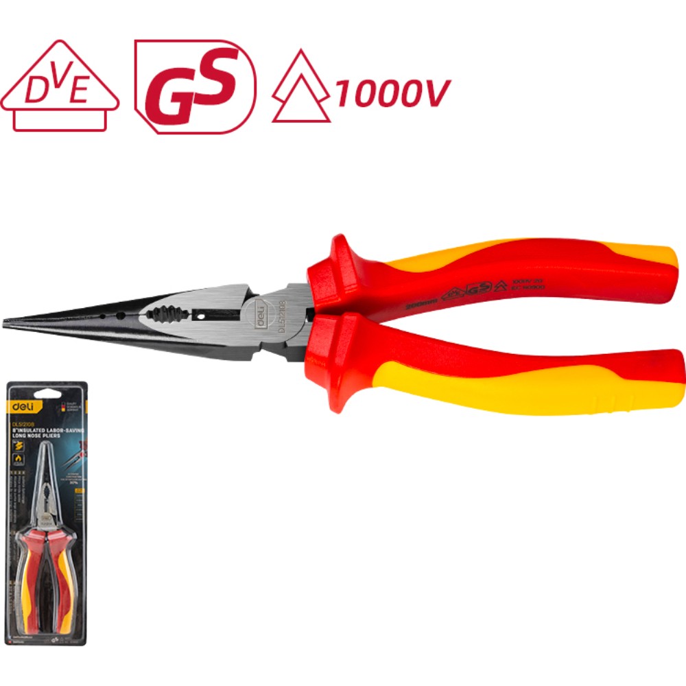 Длинногубцы диэлектрические Deli YS EDL512108, 200 мм, красный, желтый - 2