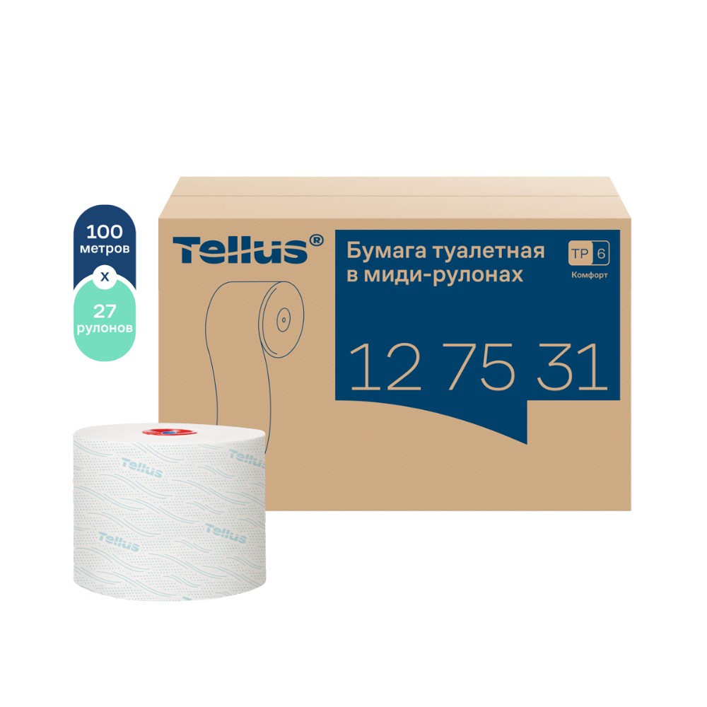 Бумага туалетная Tellus Комфорт TP6, в миди-рулонах, 100 м, 2 слоя - 4
