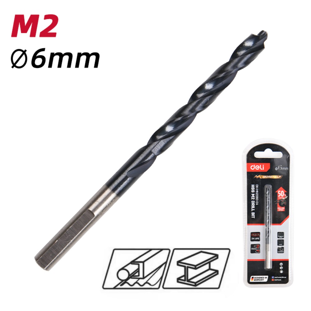 Сверло по металлу Deli RS EDH-MHZ060-E4, 6.0 мм, DIN 338, HSS-TiN - 2