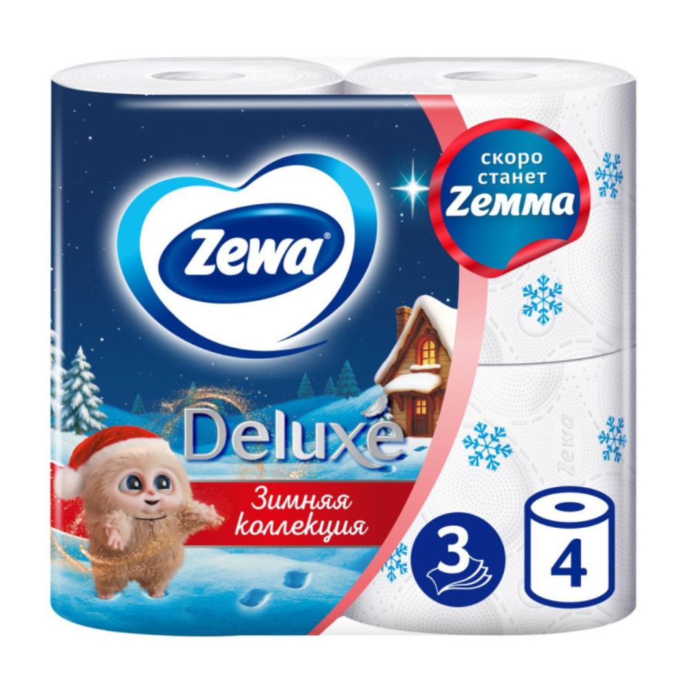 Бумага туалетная "Zewa Deluxe", 3 слоя, 4 рулона - 4