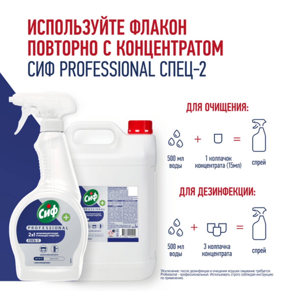 Средство дезинфицирующее моющее универсальное "Сиф Professional СПЕЦ-2", 500 мл, с триггером - 6