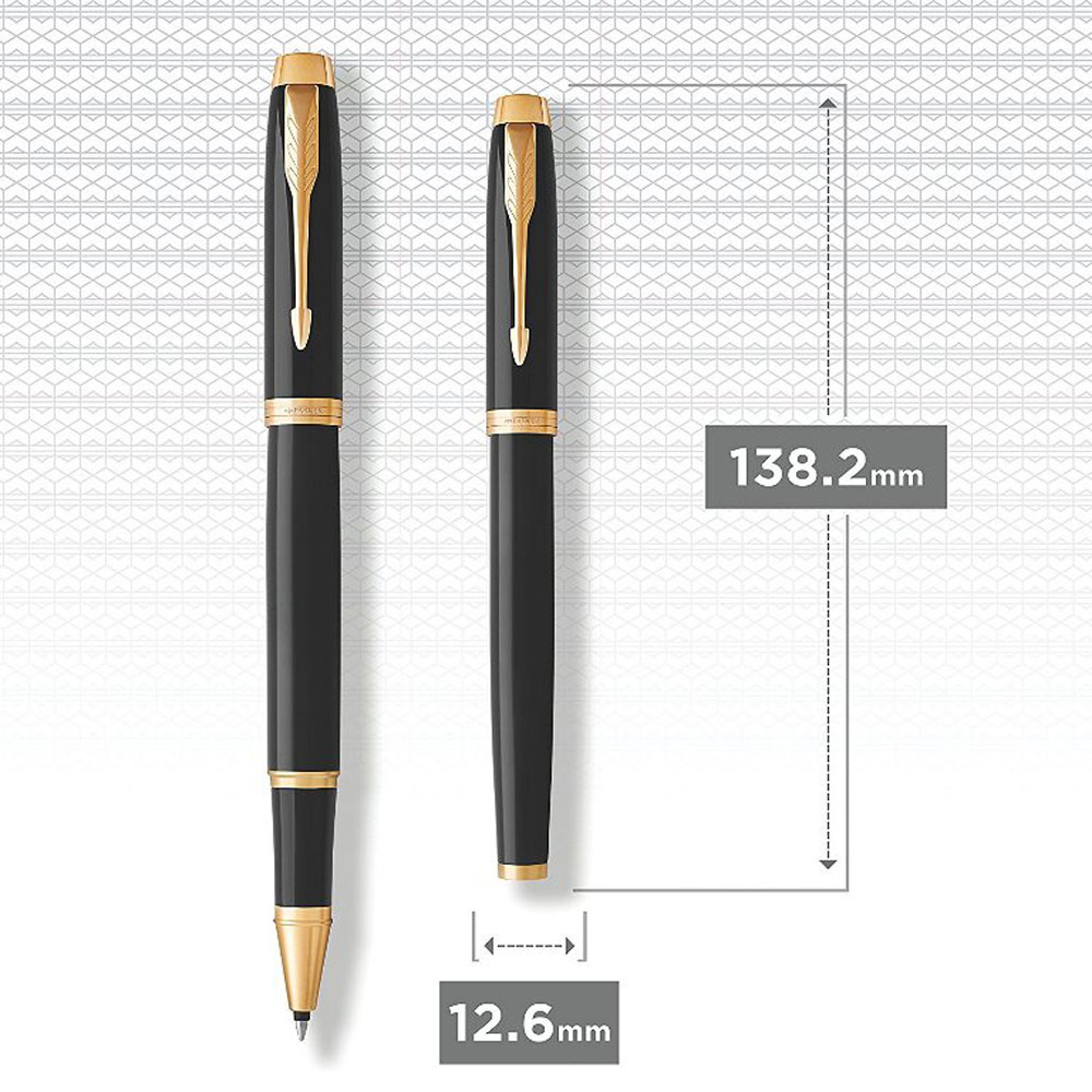 Ручка-роллер Parker "IM Black Lacquer GT", 0.5 мм, черный, золотистый, стерж. черный - 6