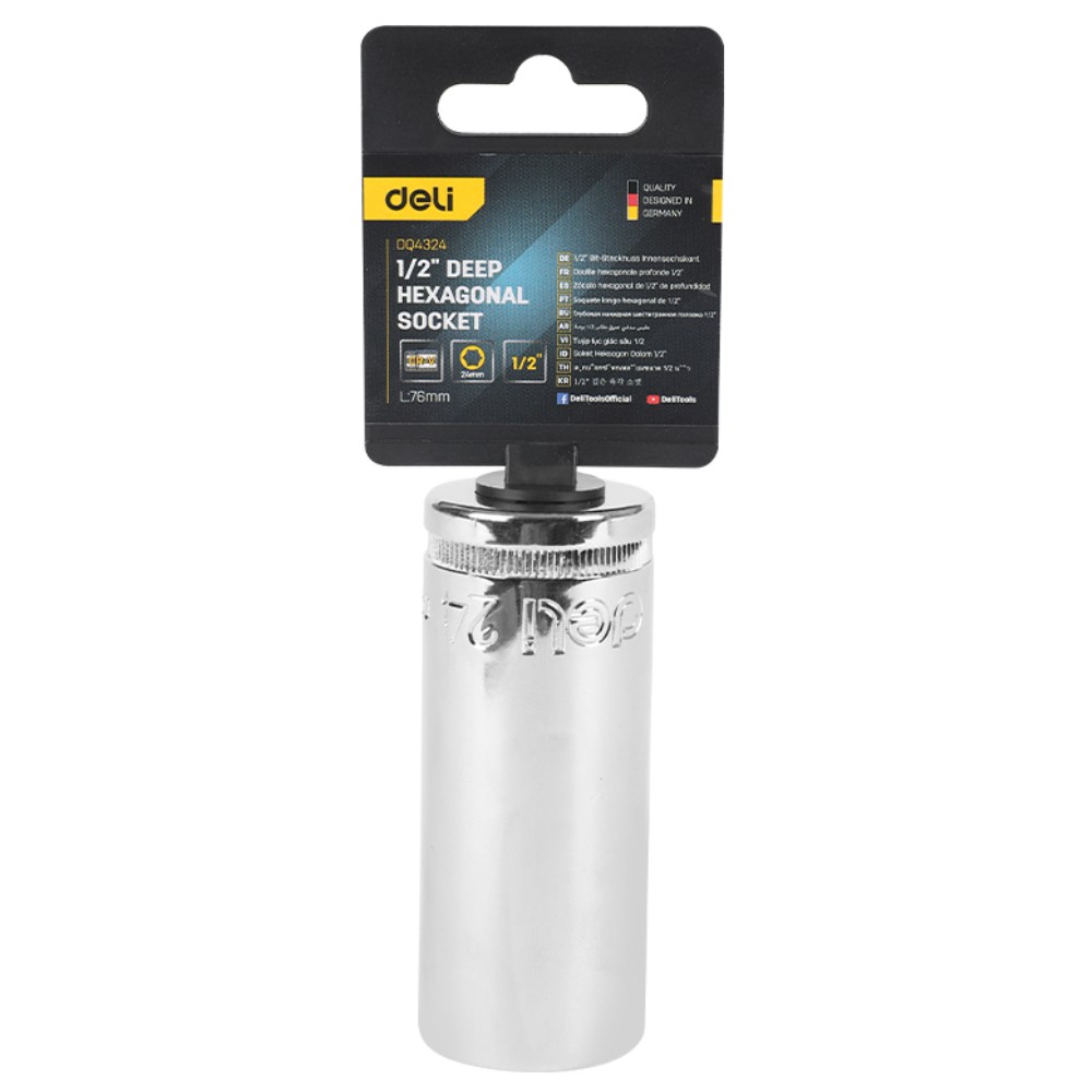 Головка торцевая шестигранная Deli YS EDQ4324 1/2", 24 мм, глубокая, серебристый