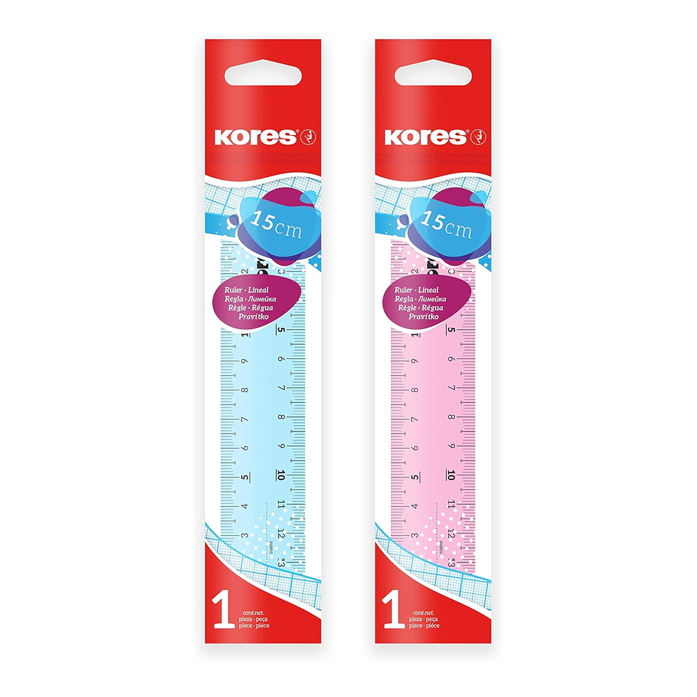 Линейка "Kores", 15 см, пластик, ассорти - 2