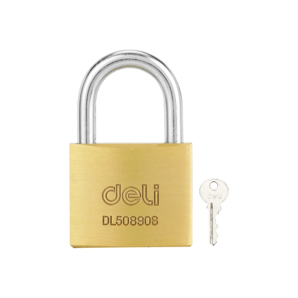 Замок навесной Deli YS EDL508906, 50 мм, 3 ключа, автомат, латунь