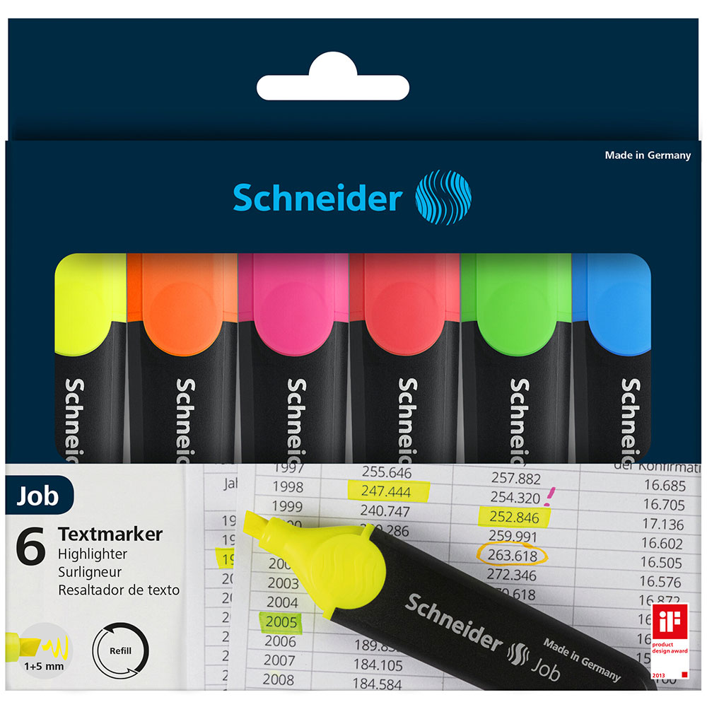 Набор маркеров текстовых "Schneider Job", 6 шт, ассорти - 3